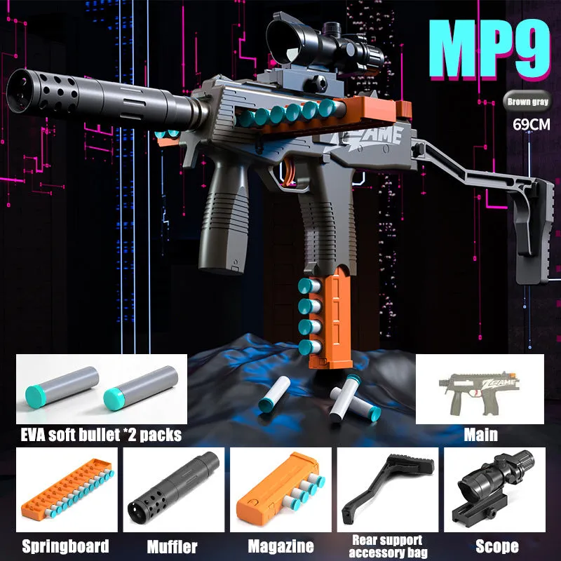 Manual bolt soft bullet gun MP9 toy submachine gun