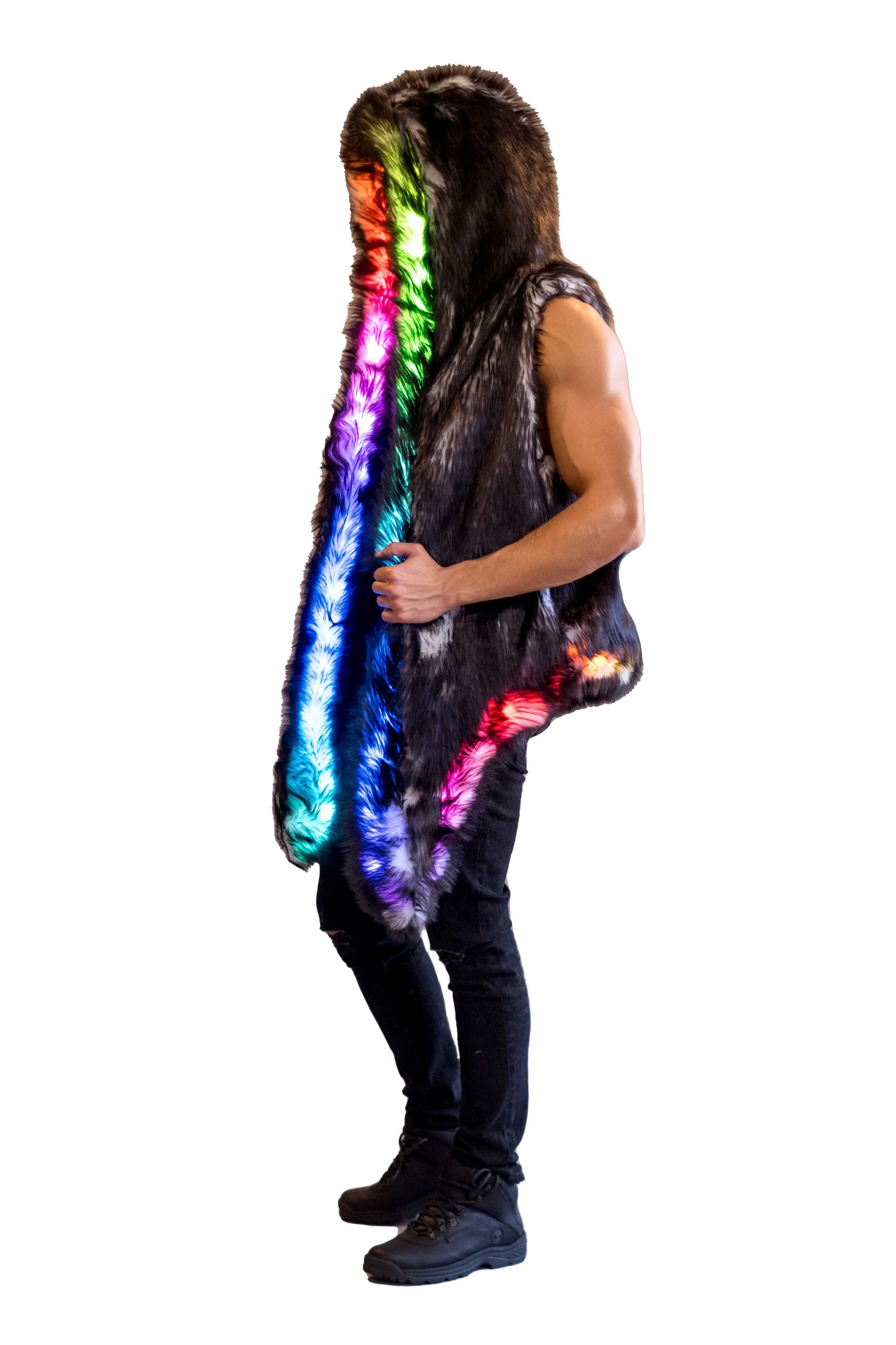 Men's LED Fur Vest in "Just The Tip-Black"