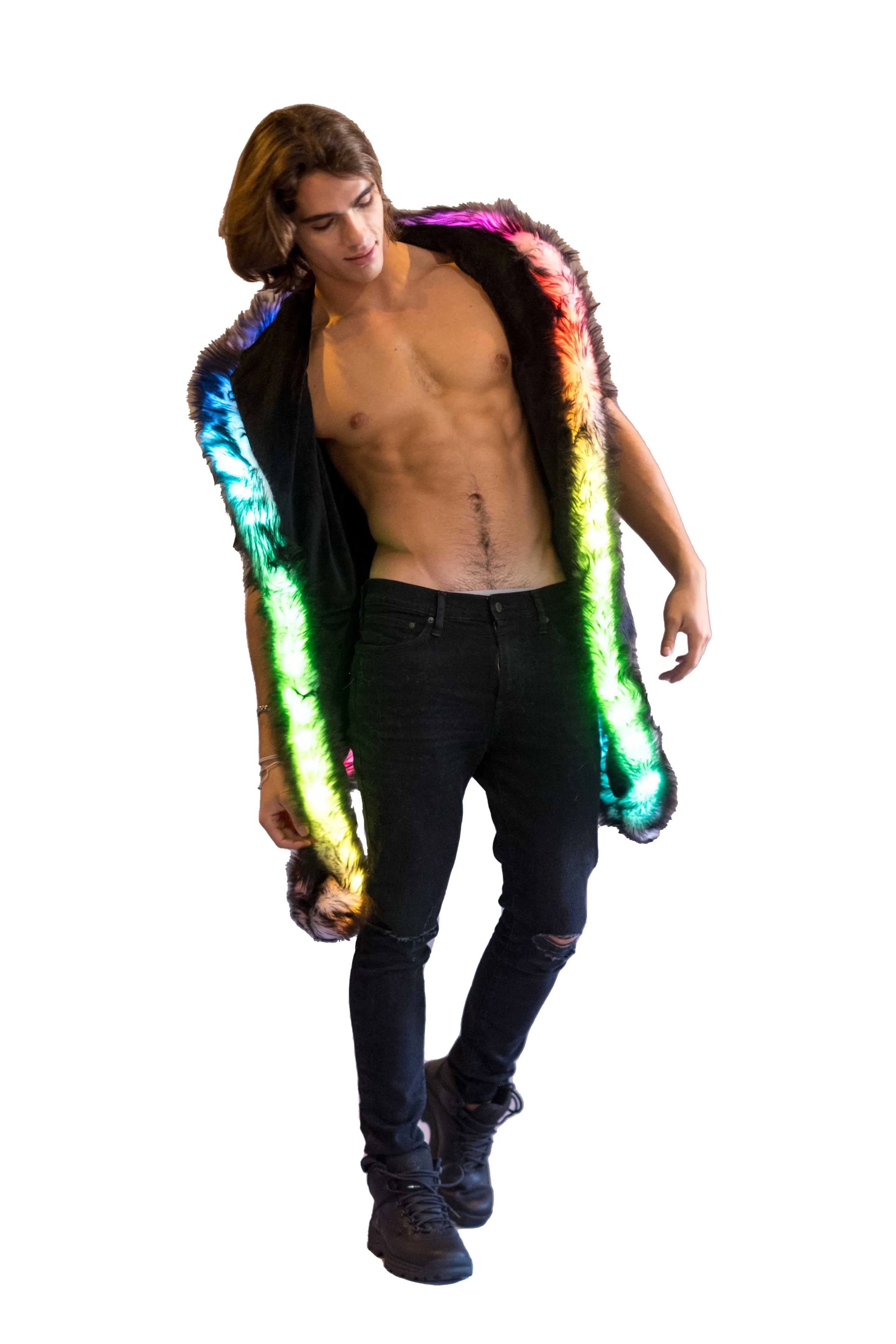 Men's LED Fur Vest in "Just The Tip-Black"