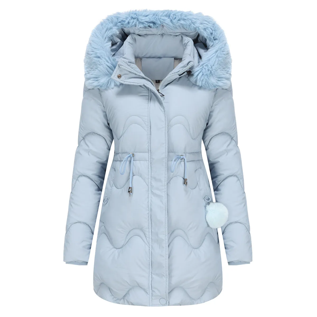 Mid Length Fur Trim Hood Coat