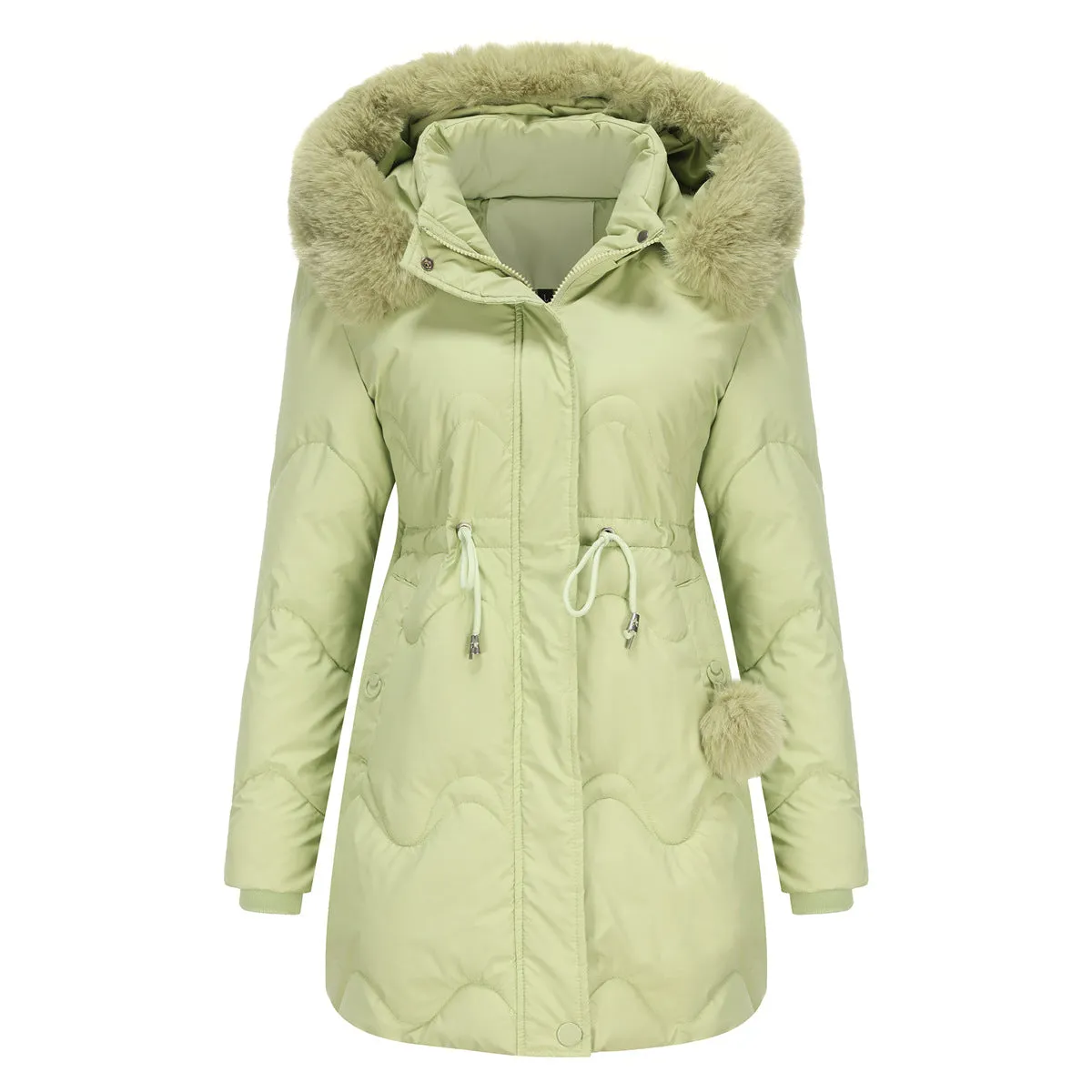 Mid Length Fur Trim Hood Coat
