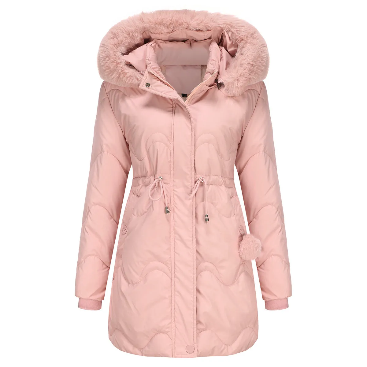 Mid Length Fur Trim Hood Coat