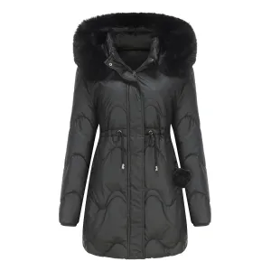 Mid Length Fur Trim Hood Coat