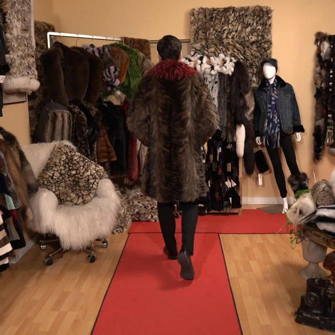 Natural Sable Men's Coat with Red Fox Collar
