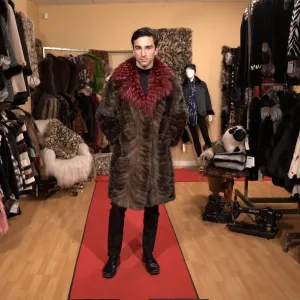 Natural Sable Men's Coat with Red Fox Collar