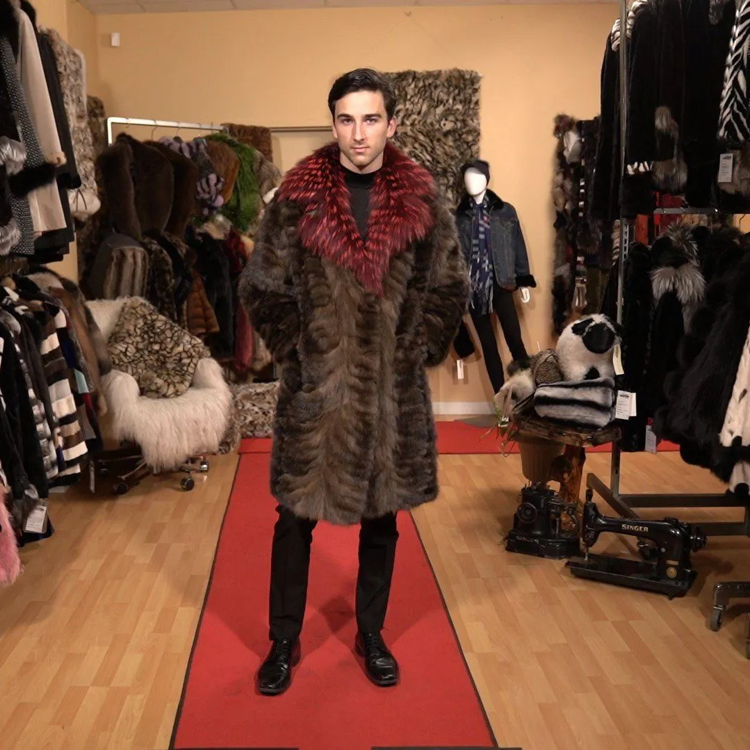 Natural Sable Men's Coat with Red Fox Collar
