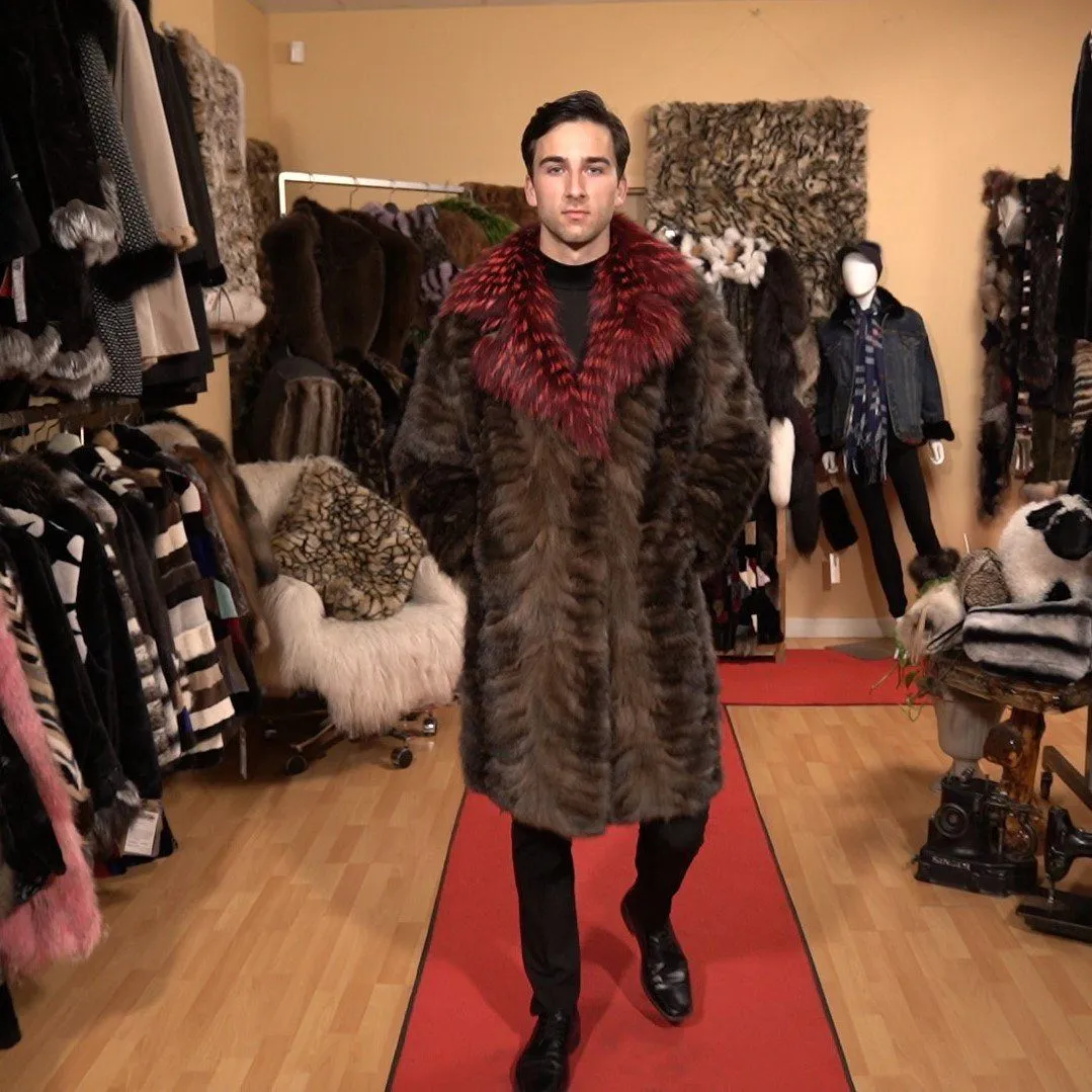 Natural Sable Men's Coat with Red Fox Collar