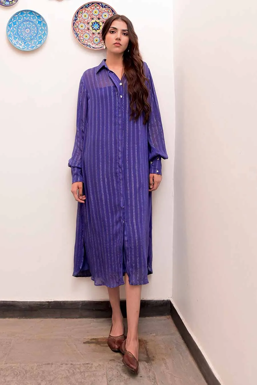 Neelambar Zari Textured Shirt Dress