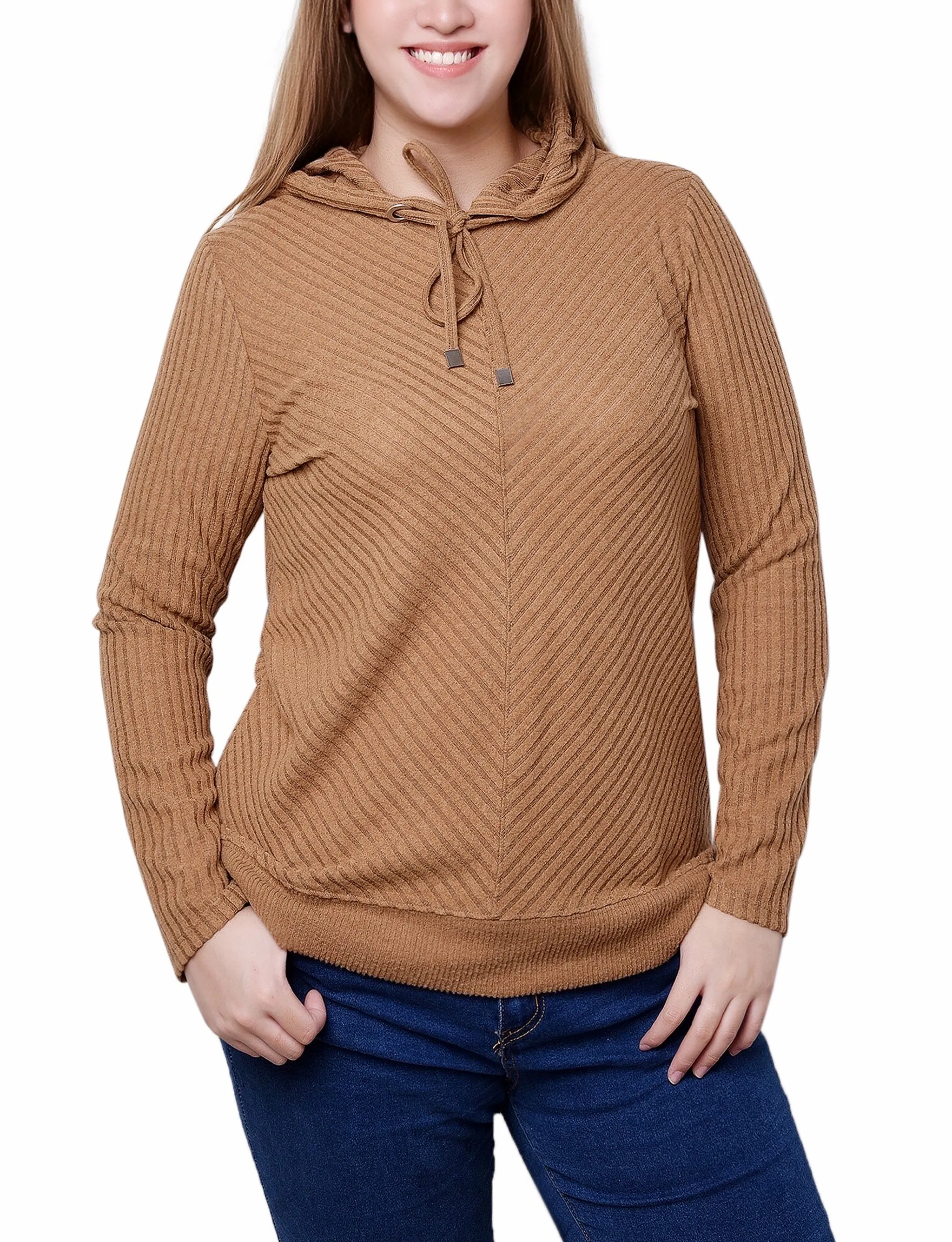 Petite Ribbed Long Sleeve Hoodie