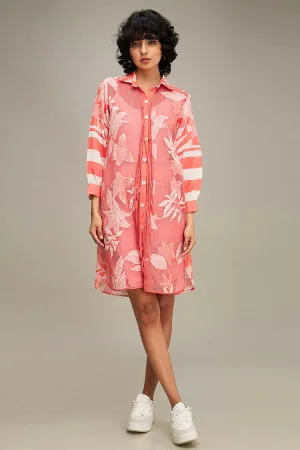 Pink Ahyana Applique Shirt Dress