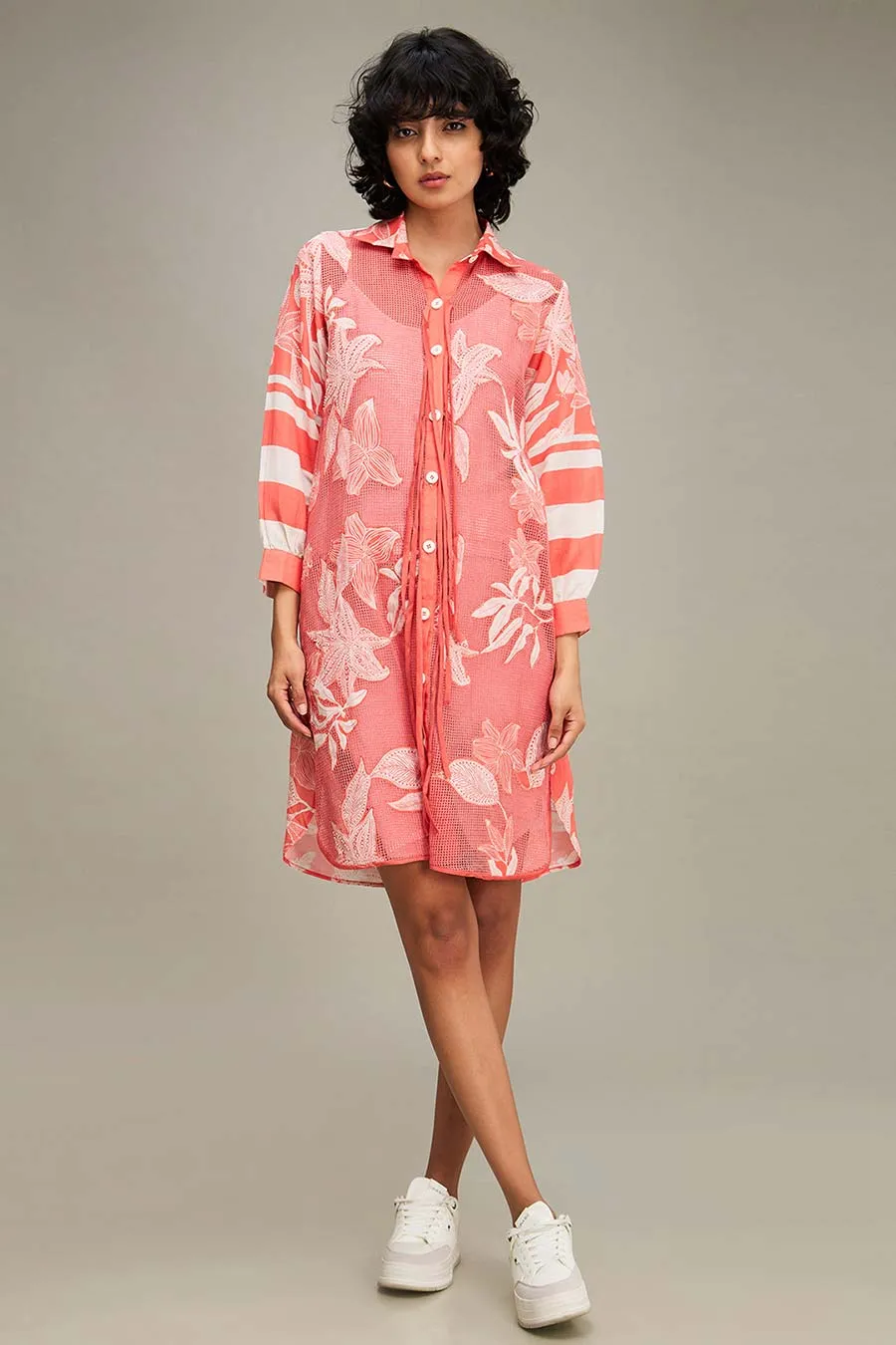 Pink Ahyana Applique Shirt Dress