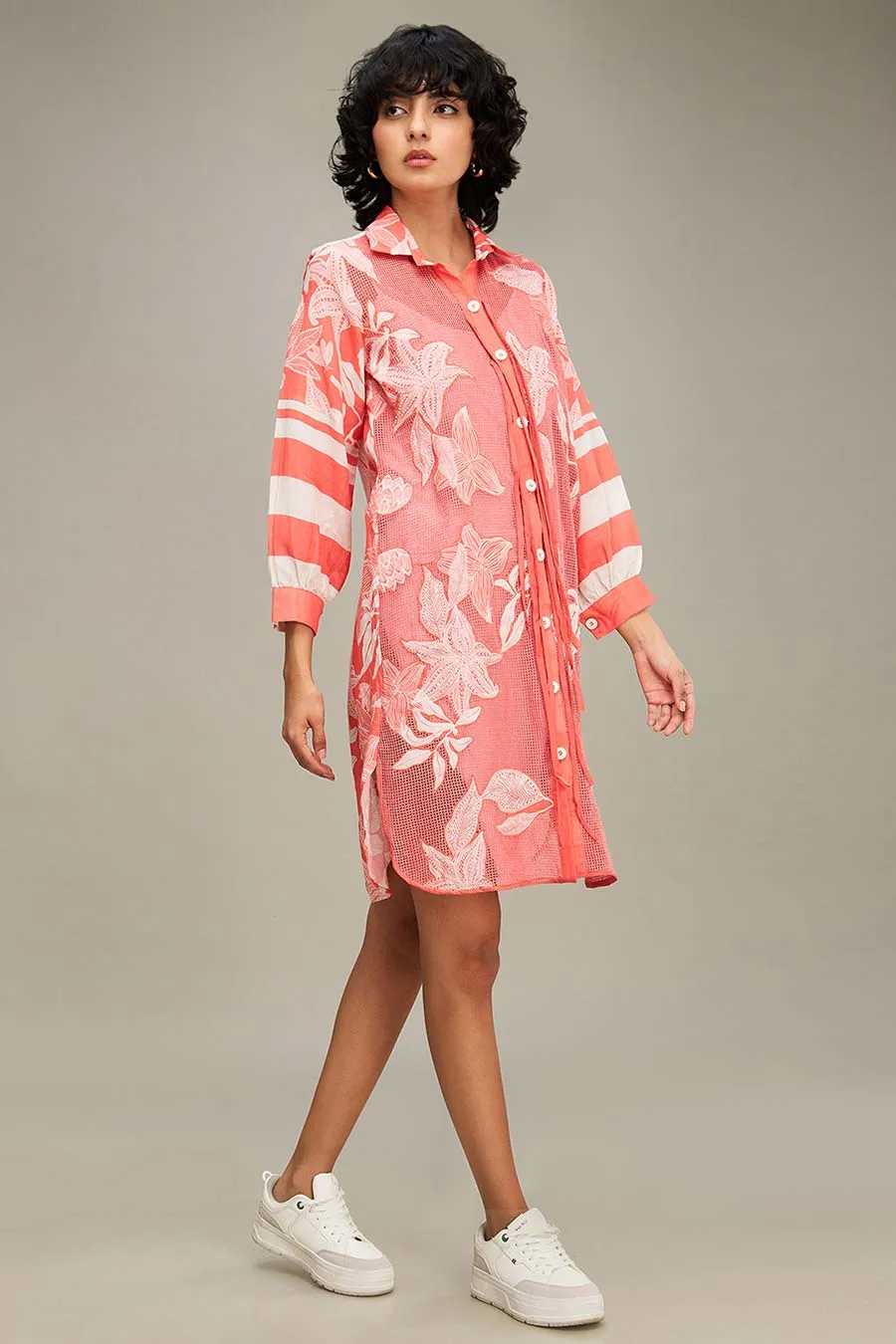Pink Ahyana Applique Shirt Dress