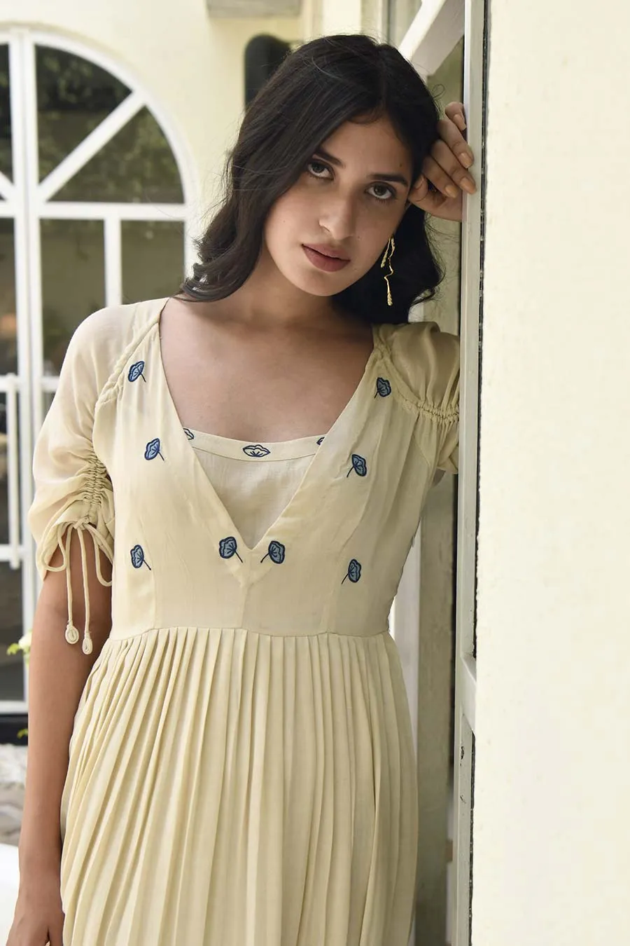 Porcelain Hand Embroidered Silk Dress