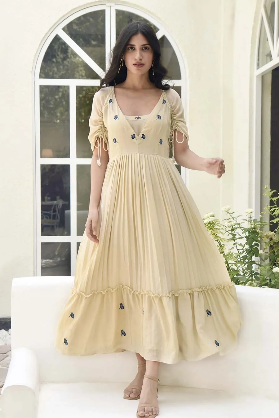 Porcelain Hand Embroidered Silk Dress