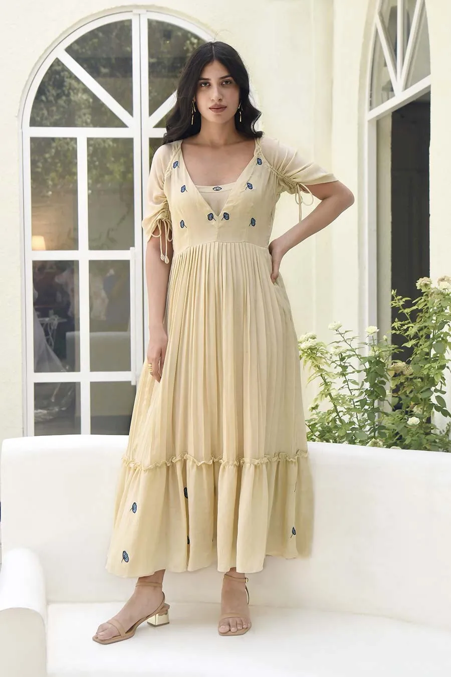 Porcelain Hand Embroidered Silk Dress