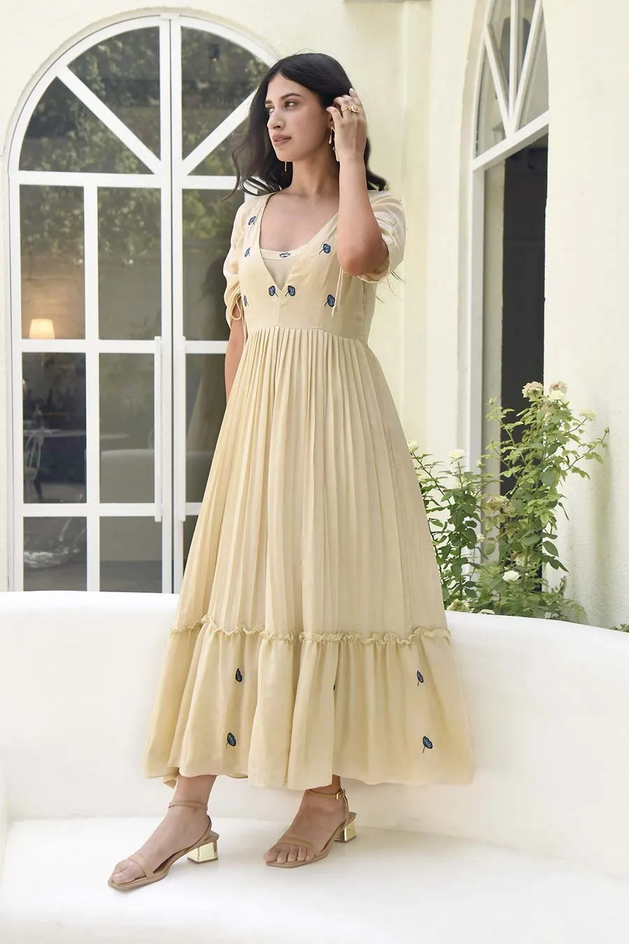 Porcelain Hand Embroidered Silk Dress