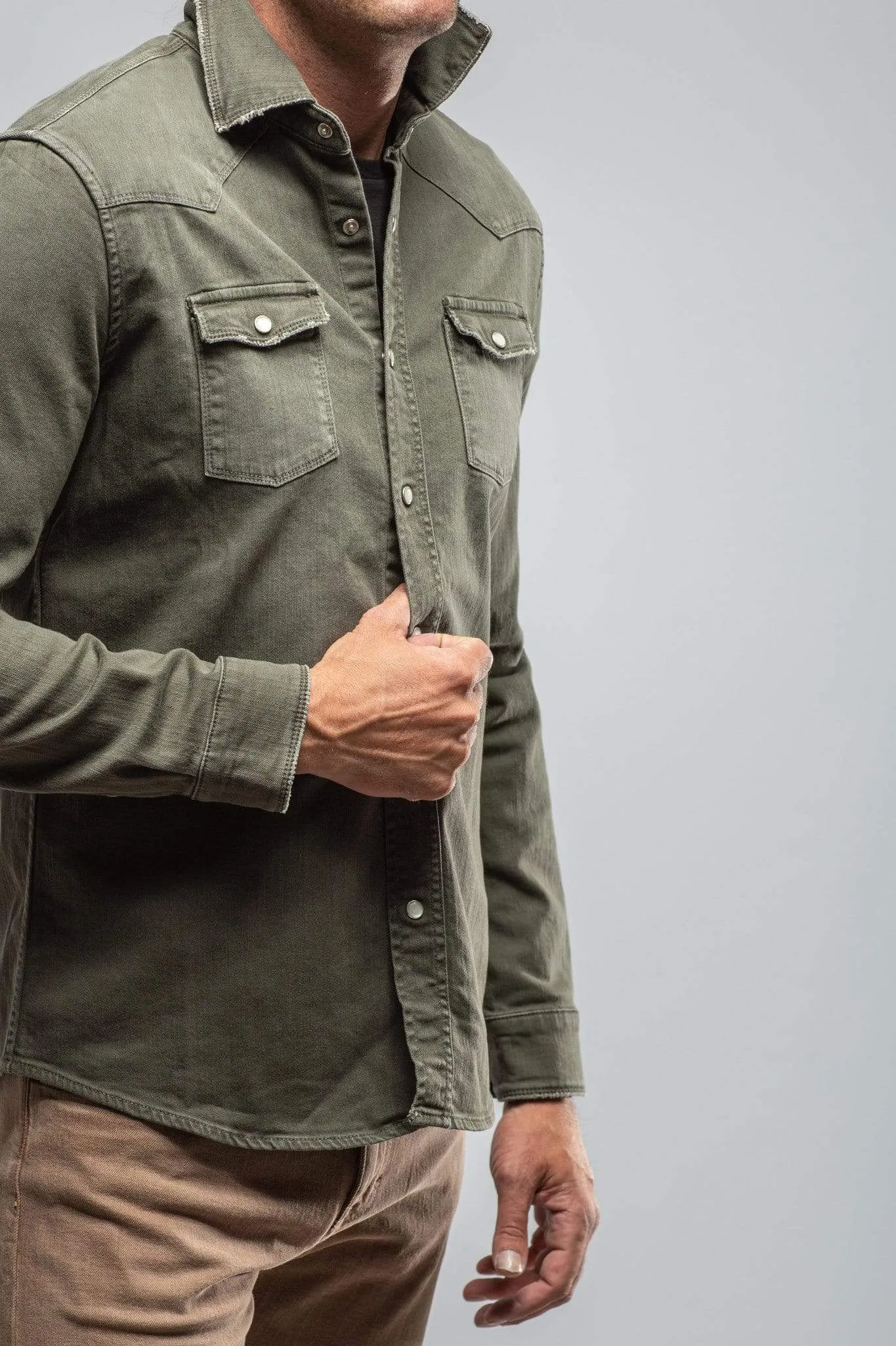 Ranger Colored Denim Snap Shirt In Army