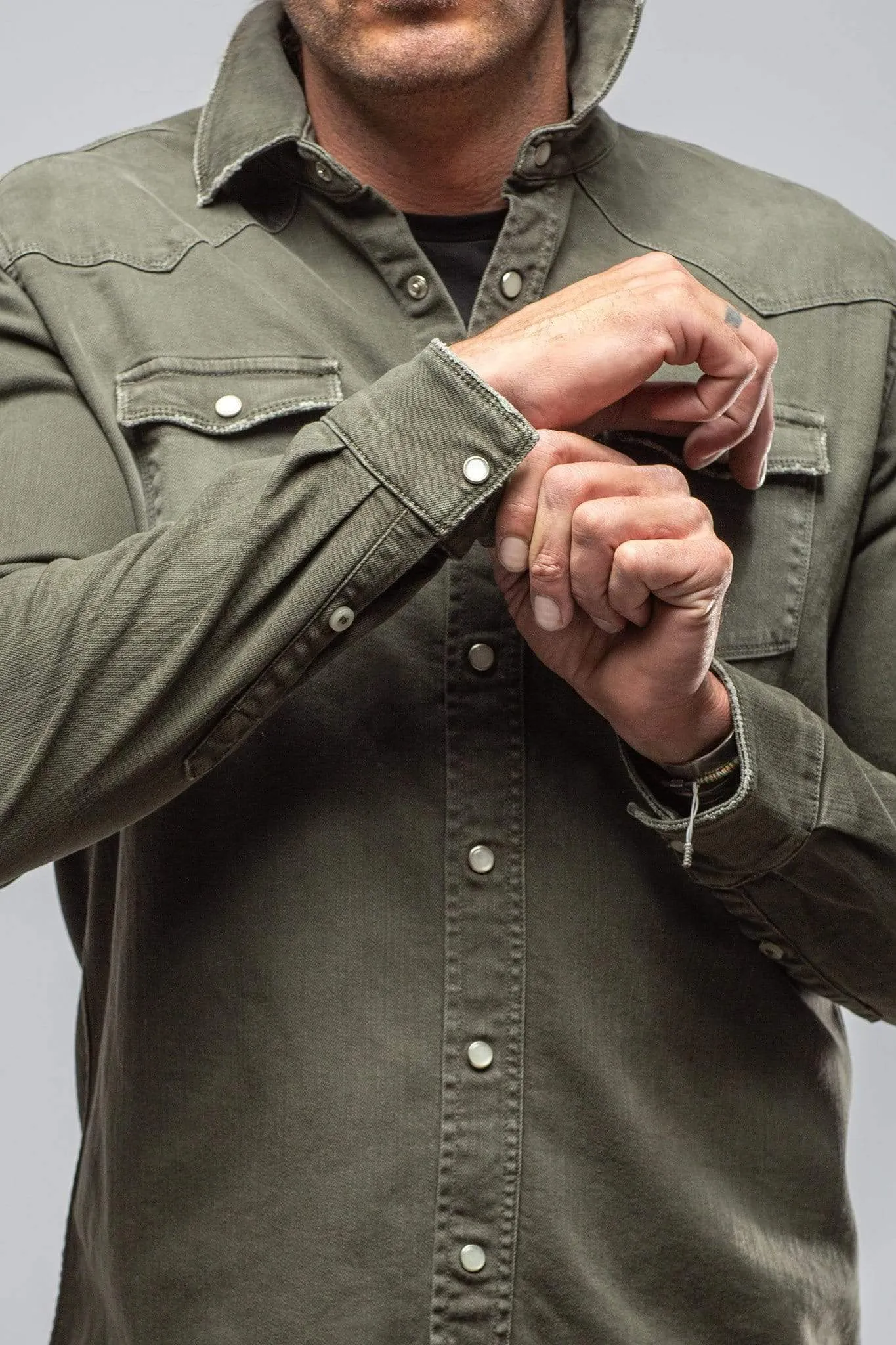 Ranger Colored Denim Snap Shirt In Army