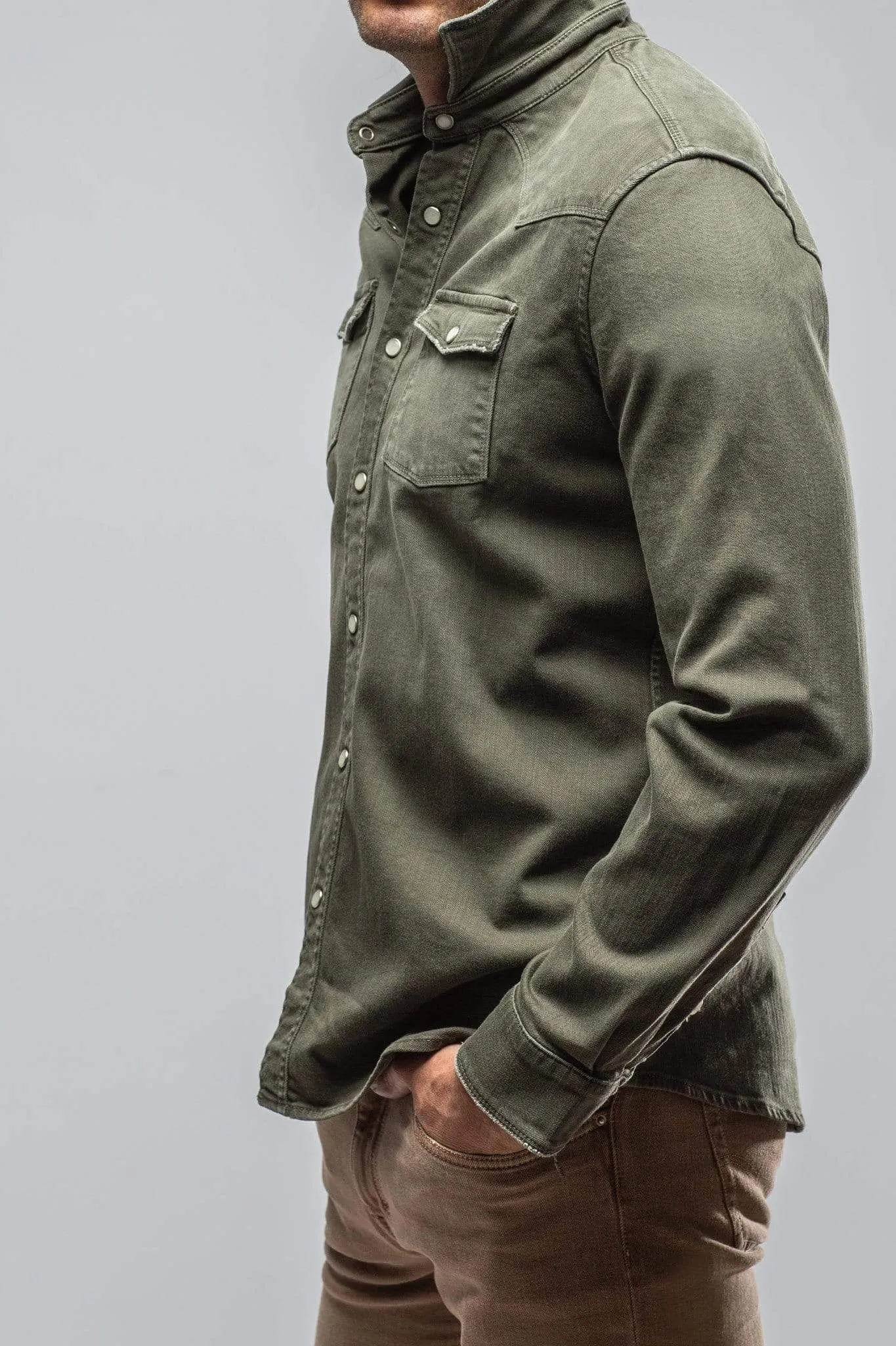 Ranger Colored Denim Snap Shirt In Army