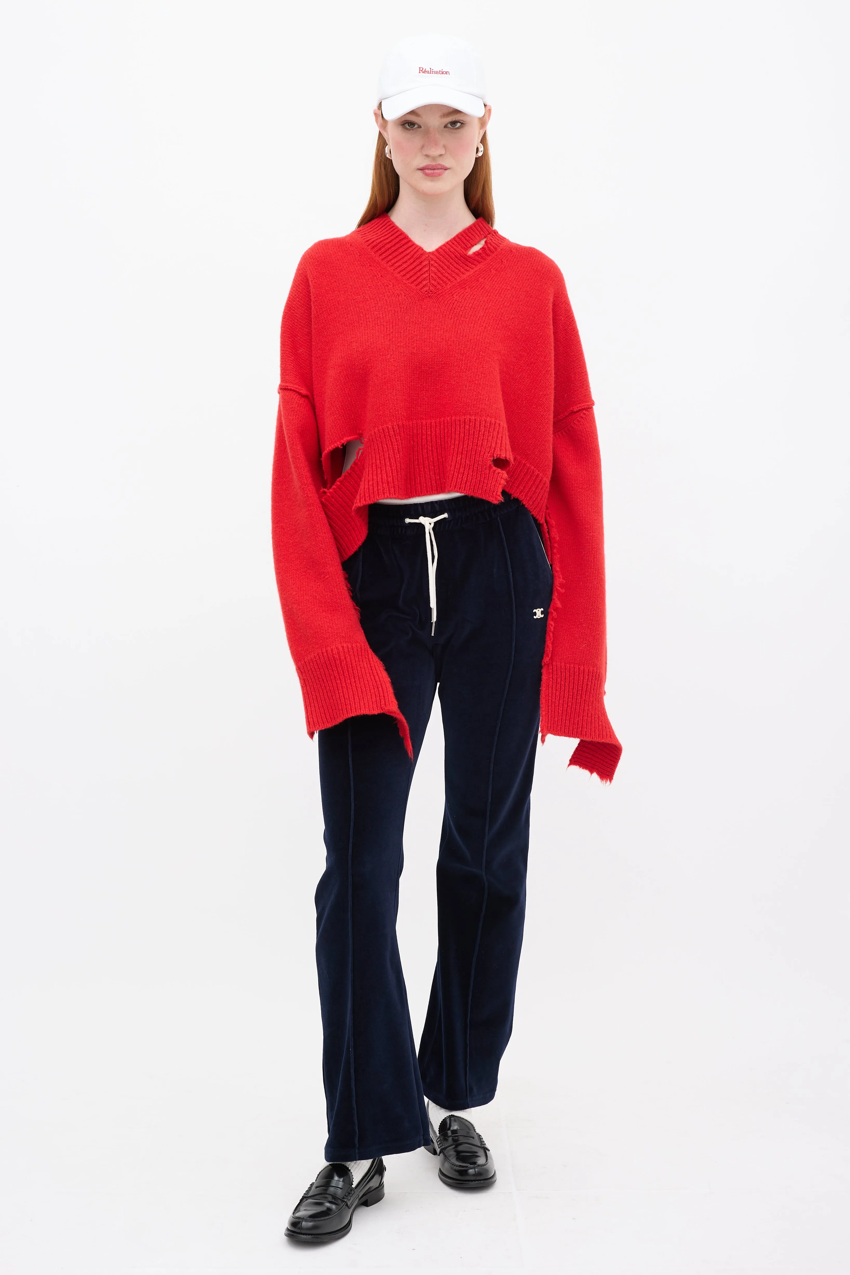 Red Distressed Wool Crop Sweater