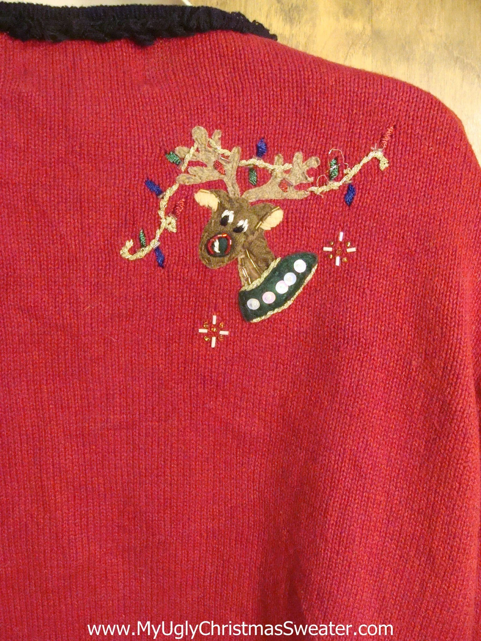 Reindeer Hanging Christmas Lights Funny Ugly Sweater for a Christmas Party