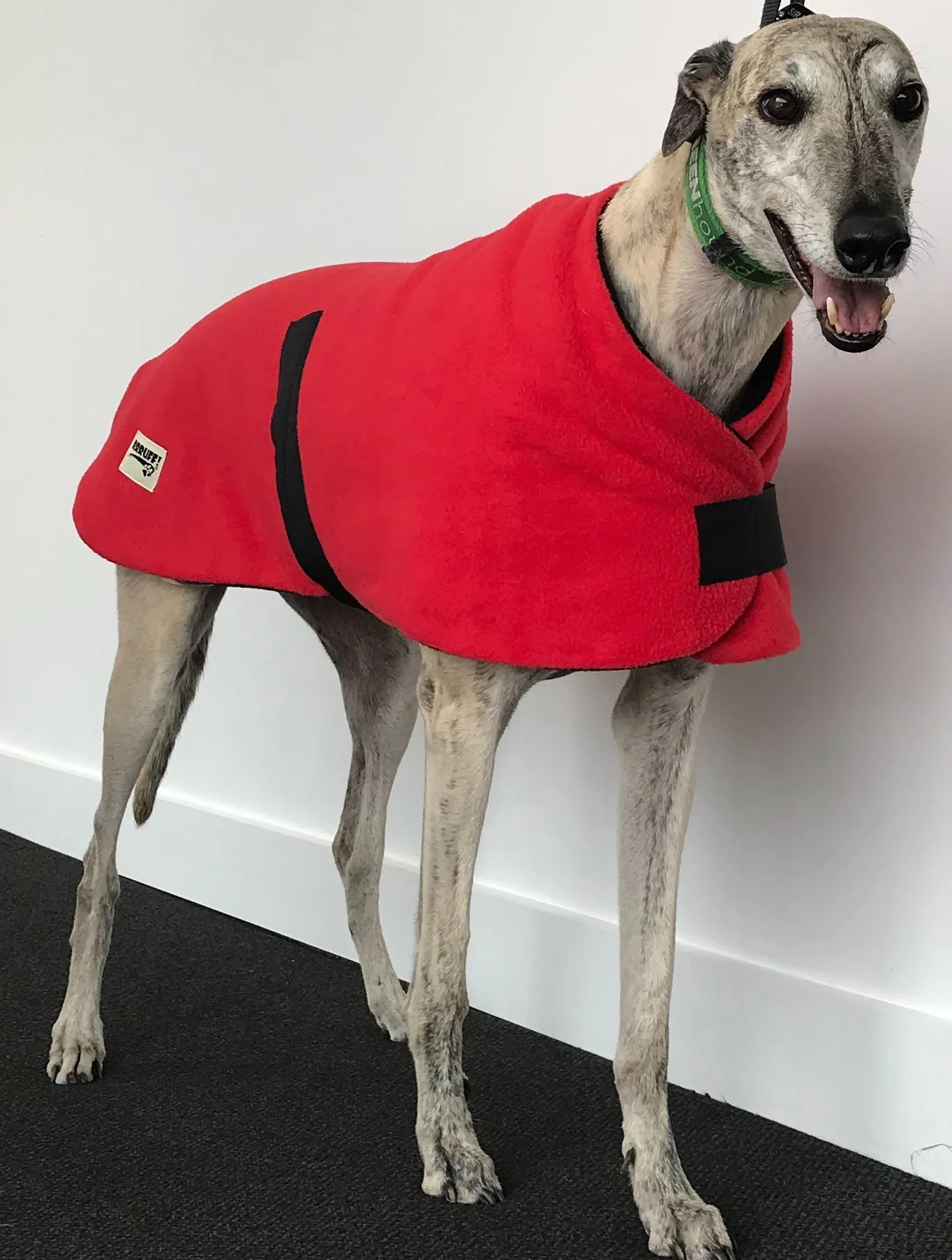Simply black classic style Greyhound coat in thick double fleece washable