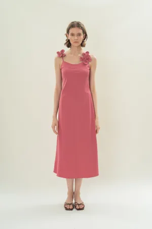 Slip Dress With Applique Embellishments in Persian Rose