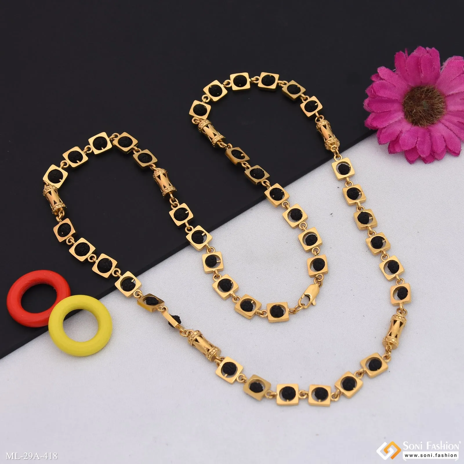 Sophisticated Design 18k Gold Plated Rudraksha Mala for Men - Style A418