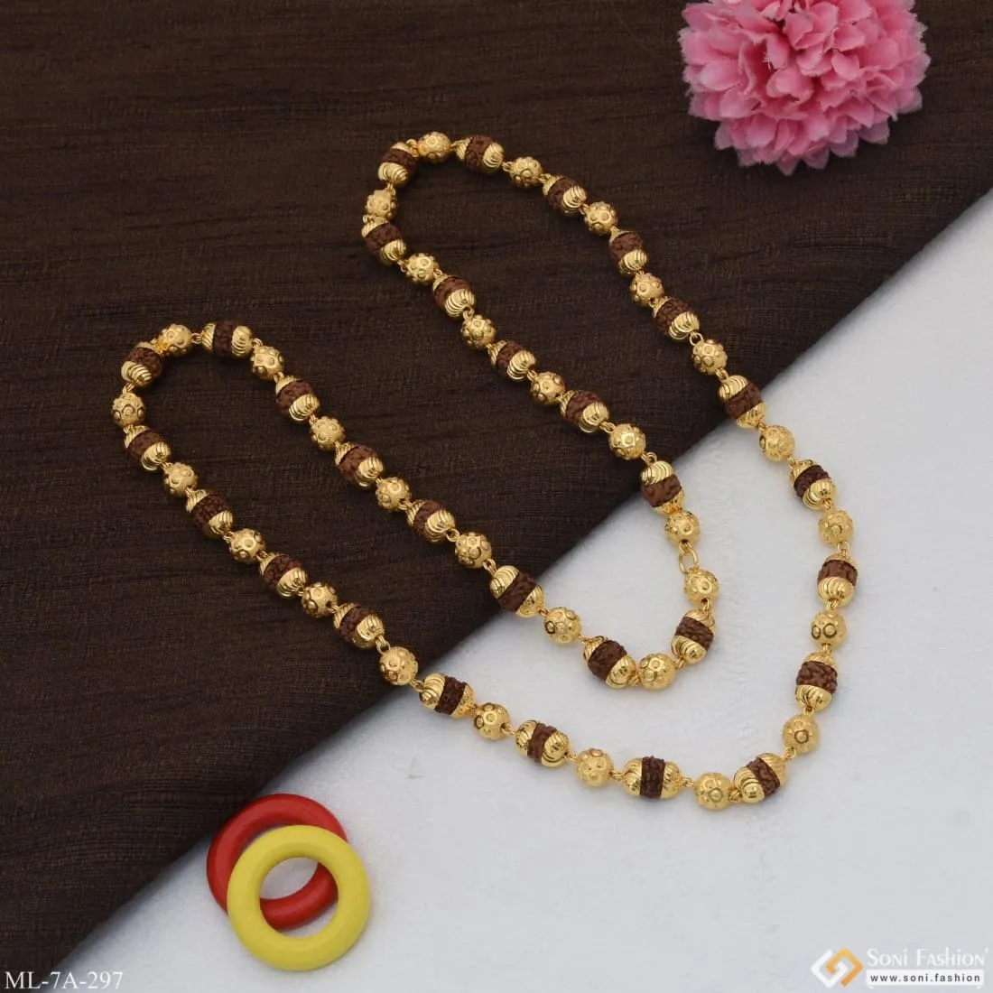 Sophisticated Design Antique Design Gold Plated Rudraksha Mala For Men - Style A297