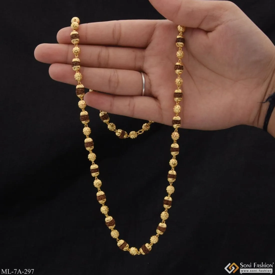 Sophisticated Design Antique Design Gold Plated Rudraksha Mala For Men - Style A297