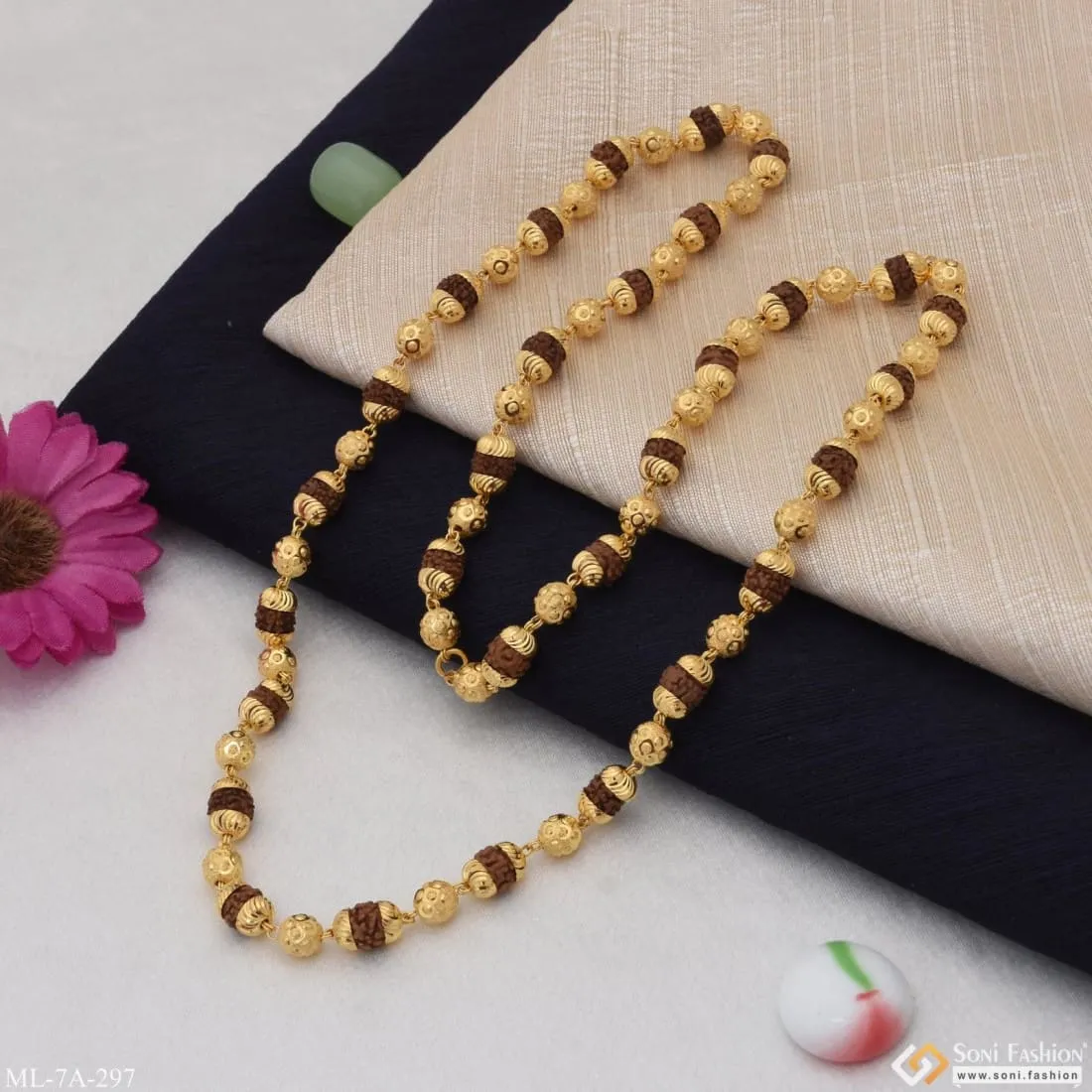 Sophisticated Design Antique Design Gold Plated Rudraksha Mala For Men - Style A297