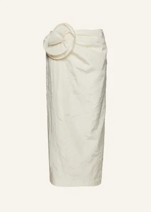 Taffeta rose appliqué midi skirt in cream