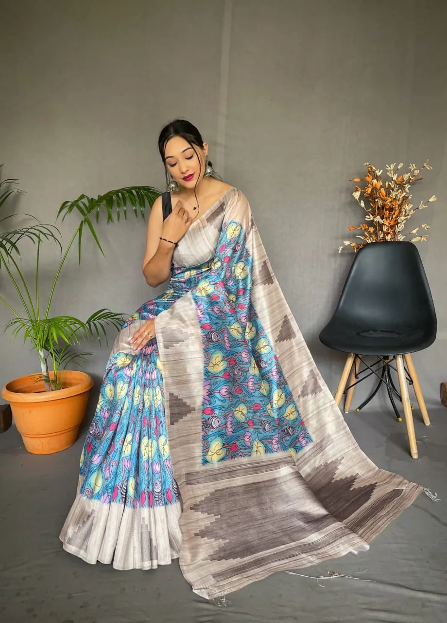 Tusser Sarees with Kalamkari Prints