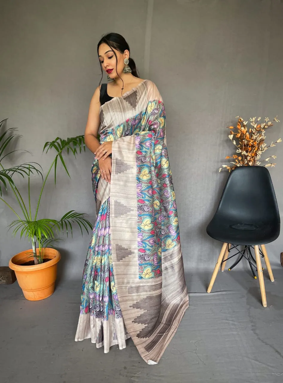 Tusser Sarees with Kalamkari Prints