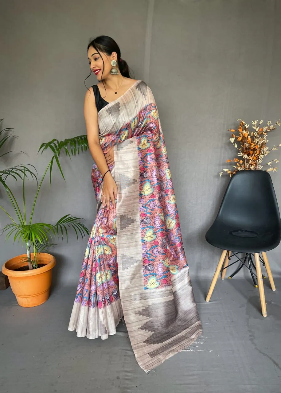 Tusser Sarees with Kalamkari Prints
