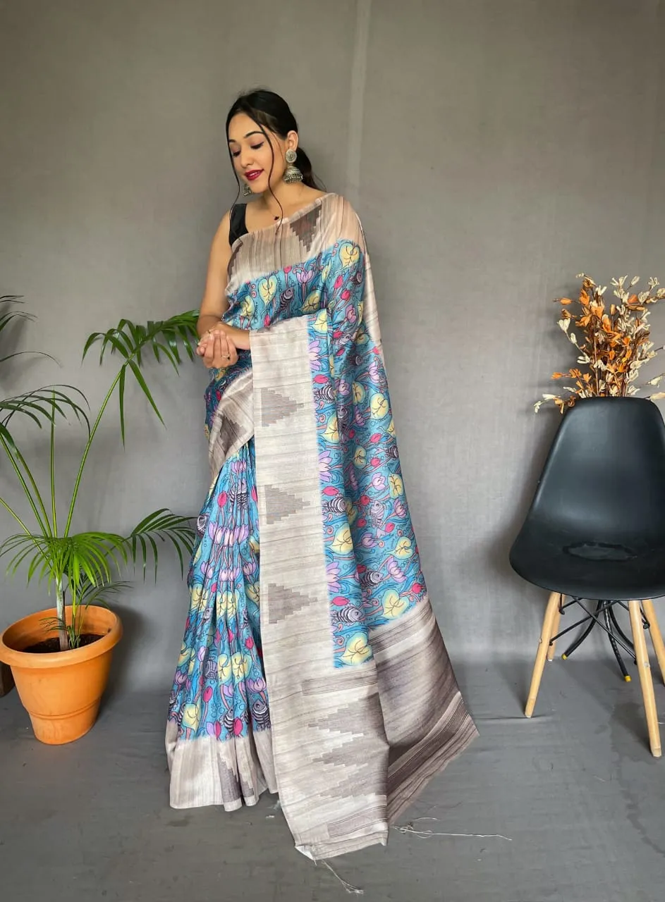 Tusser Sarees with Kalamkari Prints