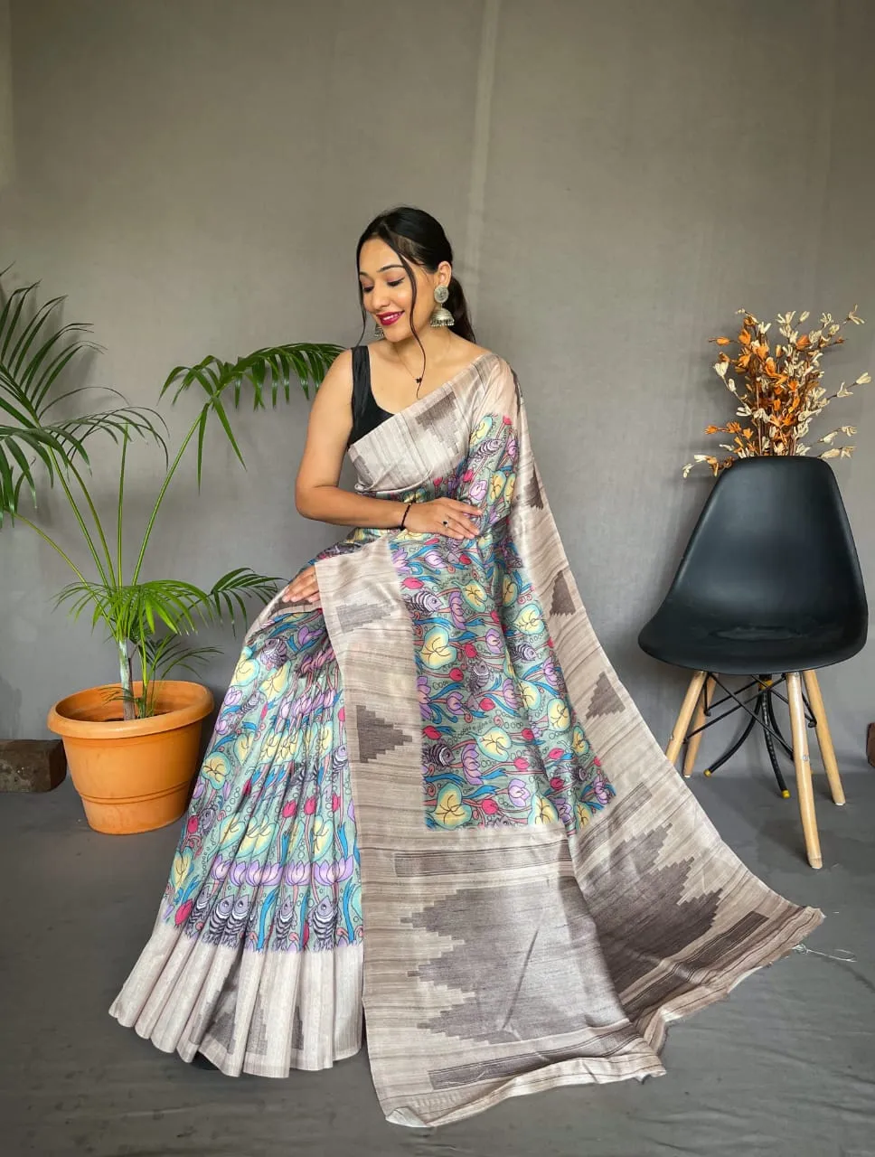 Tusser Sarees with Kalamkari Prints