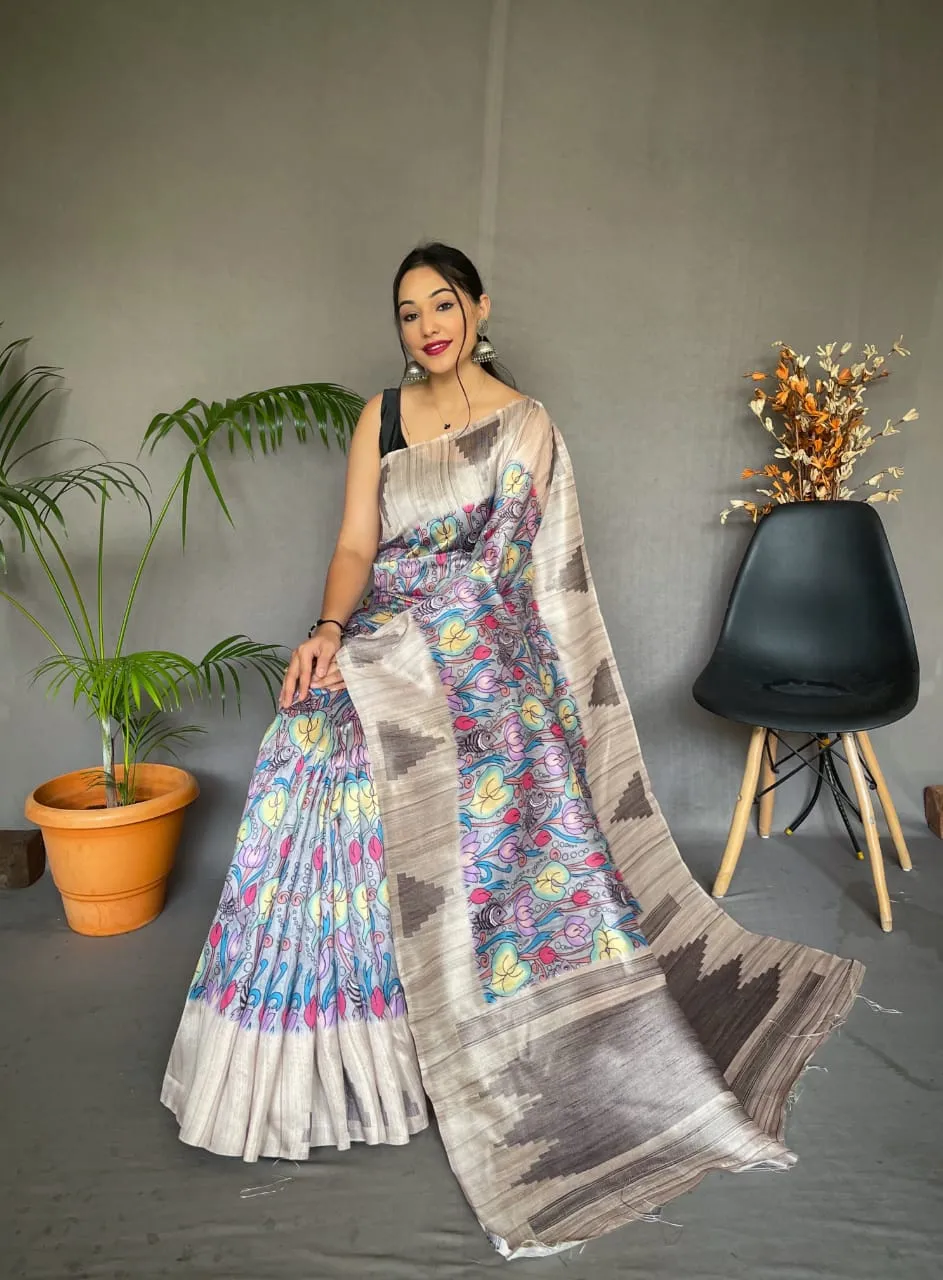 Tusser Sarees with Kalamkari Prints