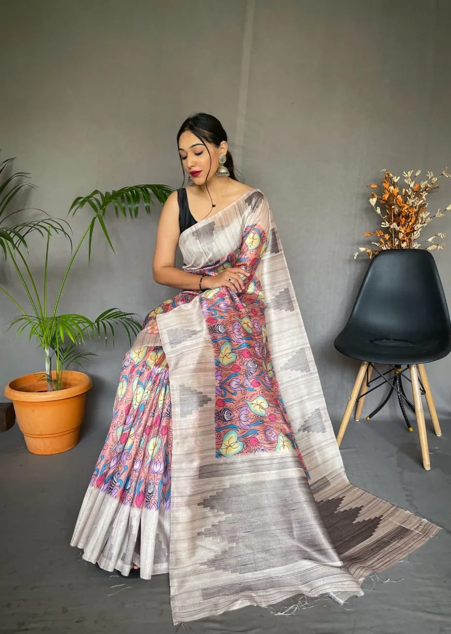 Tusser Sarees with Kalamkari Prints