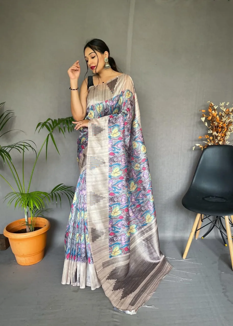 Tusser Sarees with Kalamkari Prints