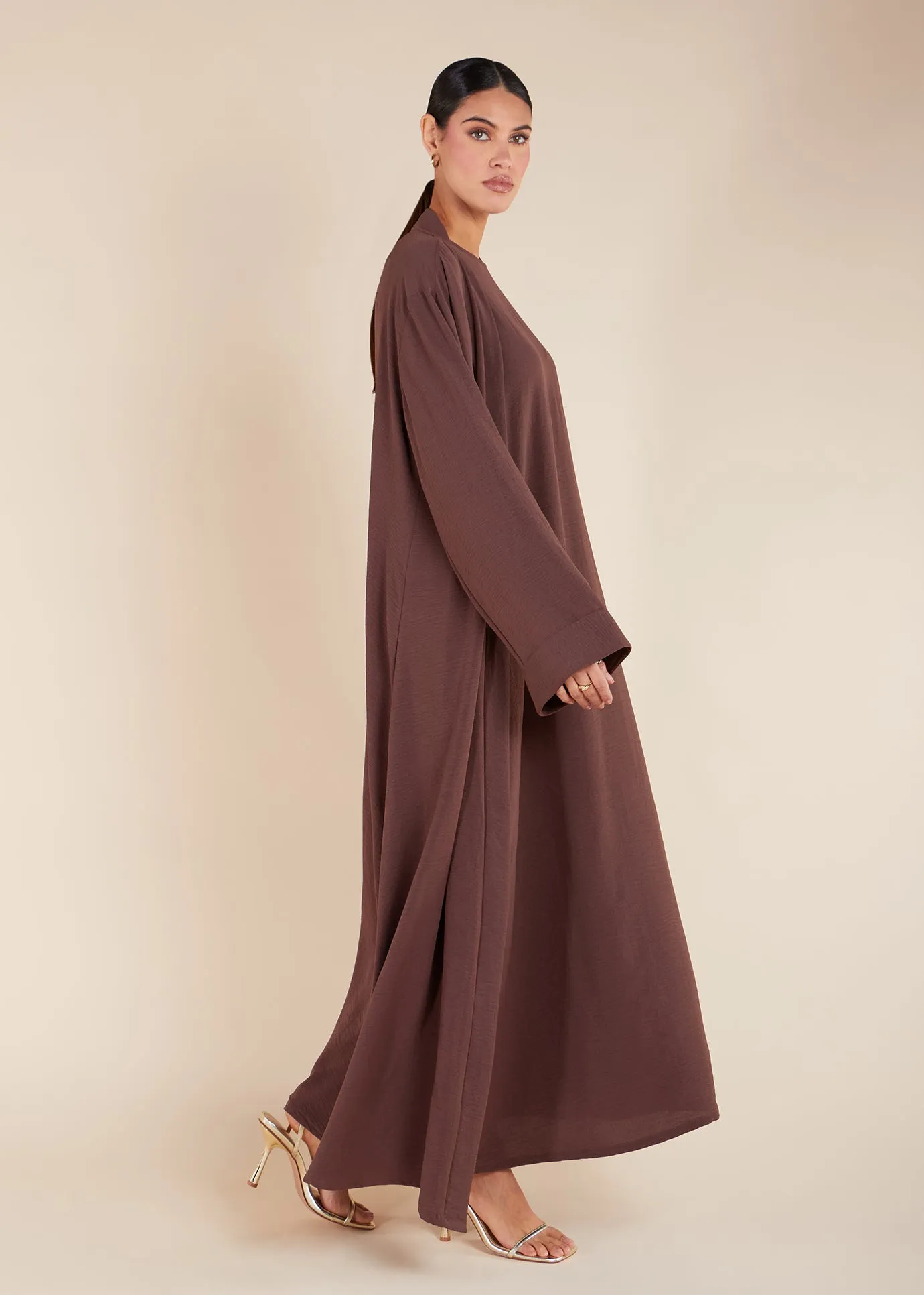 Two Piece Open Abaya With Slip Mocha