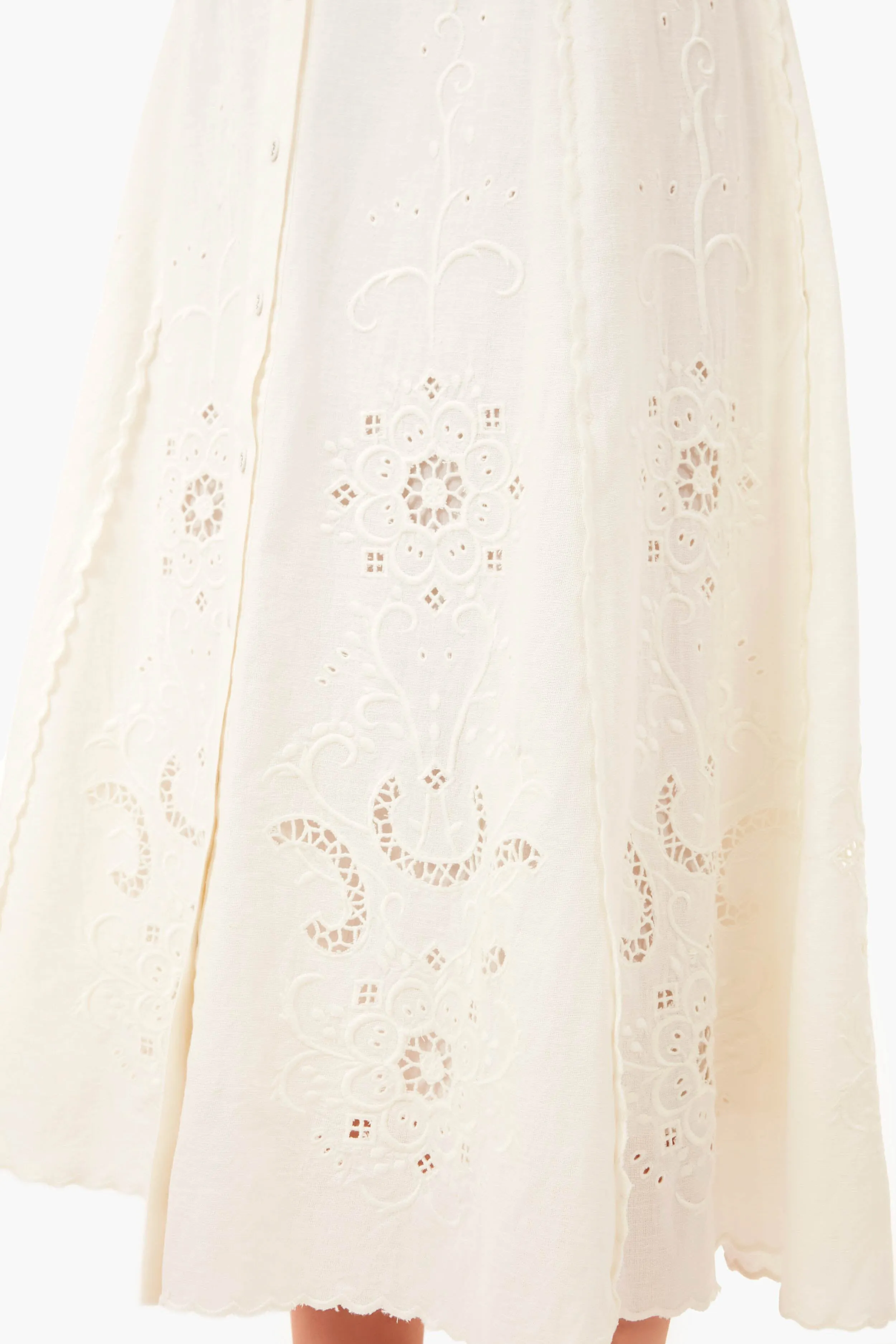 White Kiara Embroidered Button-Down Skirt