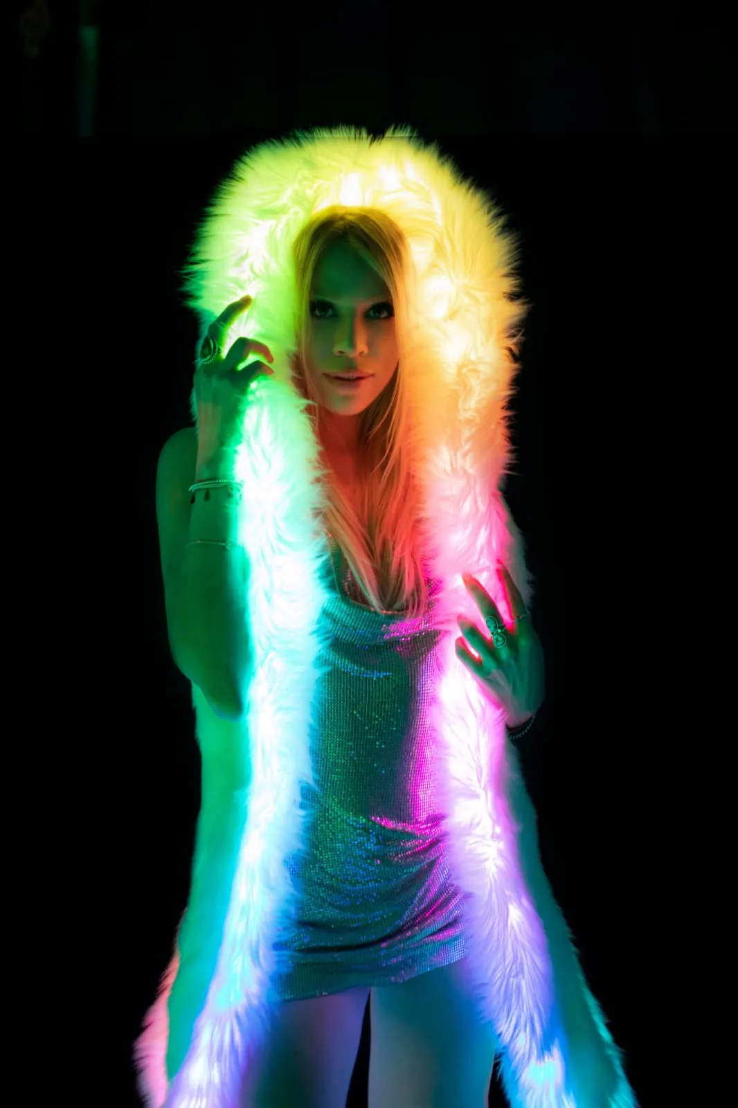 Women's LED Faux Fur Vest in "Just The Tip-Light Pink"
